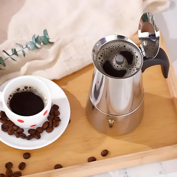 Stainless Steel Moka Pot Espresso Maker,Stovetop Moka Pot, Percolator Coffee Pot,Italian Coffee Maker,Cuban Café Brewing,Greca Coffee Maker (6 CUP)