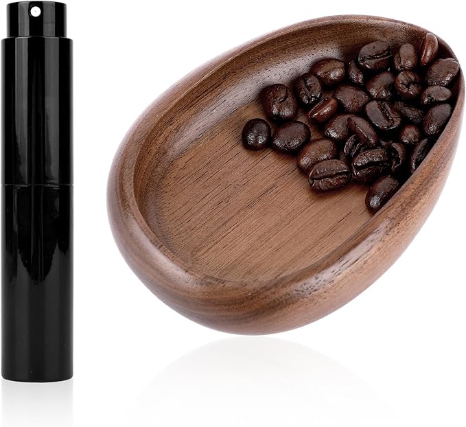 Coffee Bean Dosing Cup and Spray Bottle Set, Walnut Wood Espresso Dosing Cup with Static Spray | Holds 25g-30g Beans, Deep Design Barista Tools for Espresso Machine & Coffee Bar Station
