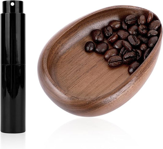 Coffee Bean Dosing Cup and Spray Bottle Set, Walnut Wood Espresso Dosing Cup with Static Spray | Holds 25g-30g Beans, Deep Design Barista Tools for Espresso Machine & Coffee Bar Station