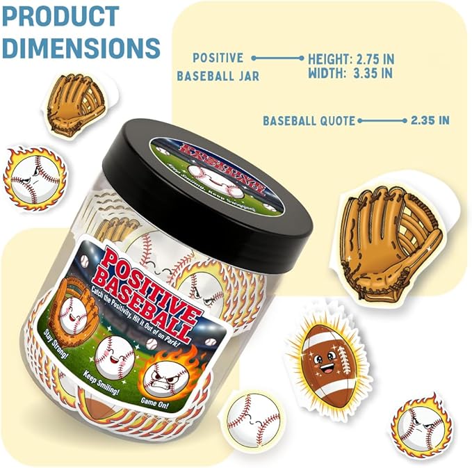 Positive Baseball Jar With 60 Affirmation Cards, Emotional Support Baseball, Gifts For Boys - Men Dad Team, Baseball Coach Gift, Baseball Birthday Decorations, Baseball Gifts For Team