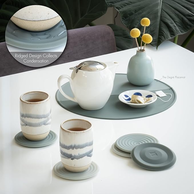 LINE+ARC Extra Thick Silicone Coasters (As Seen in NYTimes WireCutter) Waterproof Anti-Stain Heat-Safe Dishwasher-Safe Degrē Coasters XL (Set of 6 Mauve) Outdoor Rubber Mid-Century Modern