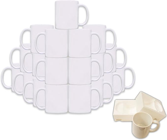 owndis Mug 36-Piece Double Sublimation Coated Ceramic Mugs, 11 Oz, Blank All White and Black with Black Handle-Case of 36-White
