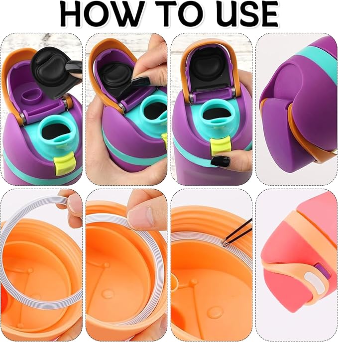 4pcs Replacement Stopper and 4pcs Ring Compatible with Owala FreeSip 24oz 32oz,Water Bottle Top Gasket Lid for Owala 16/19/24/32/40oz Seal Bottle Mouth Cap Silicone Stopper Insert Parts Accessories