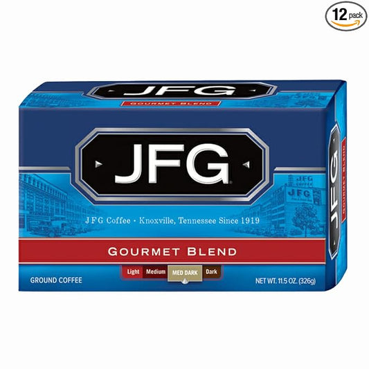JFG Gourmet Blend Medium-Dark Roast Ground Coffee, 11.5oz Bag (Pack of 12)