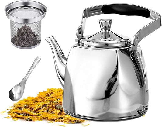 Stainless Steel Teapot with Infuser, Loose Leaf Tea Pot 68oz, Stovetop Safe Tea Kettle, Dishwasher Safe (2000ml)