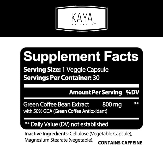 Kaya Naturals Green Coffee Bean Extract - Non-GMO, Gluten-Free Supplement (30 Count (Pack of 1)