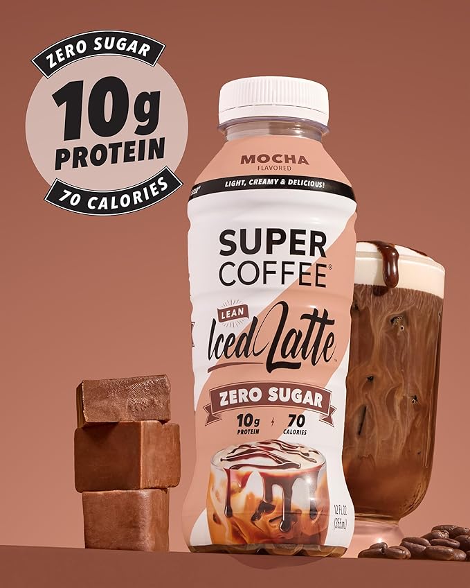 SUPER COFFEE, Keto Protein Coffee (0g Added Sugar, 10g Protein, 70 Calories) [Mocha] 12 Fl Oz, 12 Pack | Iced Smart Coffee Drinks