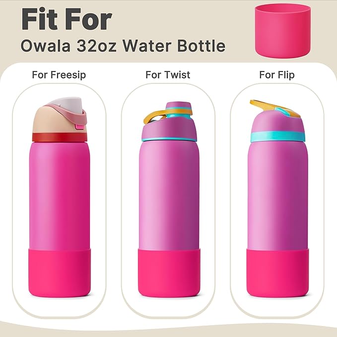 Boot for Owala 32 oz Twist/FreeSip/Flip Stainless Steel Water Bottle, Silicone Rubber Bottom Protector for Owala 32 oz Water Bottle (Rose Red)