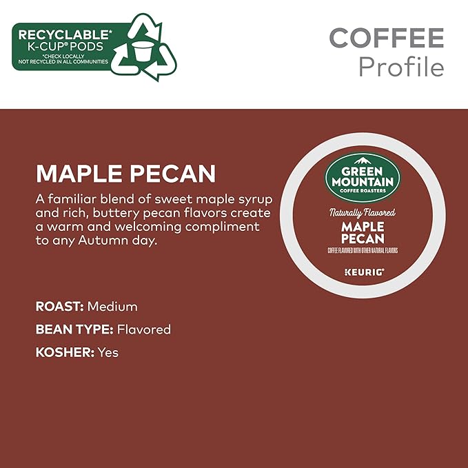Green Mountain Coffee Roasters Maple Pecan Keurig K-Cup Pods, Light Roast Coffee, 60 Count