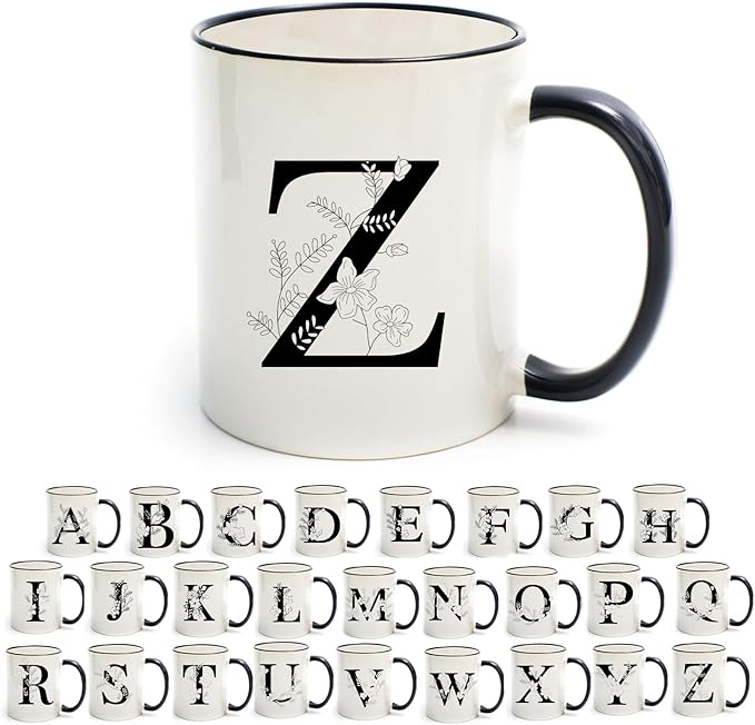 Monogram Ceramic Coffee Mugs, 11 oz Initial Drinking Cup with Gift Box, Unique Birthday Valentines Day Gifts for Women Wife Mothers Day Grandma Mom Aunt, Z