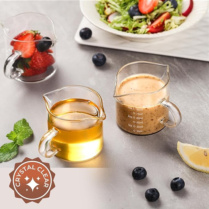 Espresso Cups Set of 2, 4 Oz Espresso Shot Glass with Handle Double Spout Measuring Cups with Scale Clear Glass Milk Cup Coffee Accessories Great for Making Coffee Desserts Salad Dressing