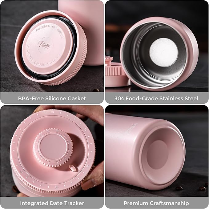 Bincoo Coffee Canister, Large Stainless Steel Coffee Bean Storage Container with Date Tracker, One-Touch Vacuum Seal Coffee Canister, Airtight Food Storage Container Freshness Kit for Coffee Beans