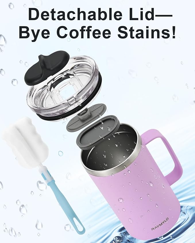 Insulated Coffee Mug 24 oz, Double Wall Stainless Steel Coffee Mug with Lids, Leak-Proof & Detachable Slider Lid for Thorough Clean, Keeps Coffee Cold for 9 Hrs, Suitable for Camp Home Office