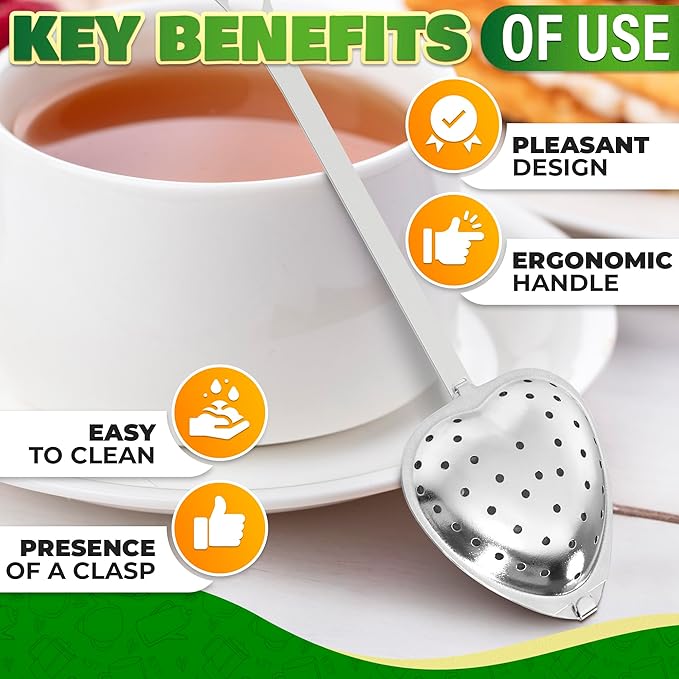 10 Pcs Heart Tea Infuser for Loose Leaf Tea Steeper – Rust-Resistant Stainless Steel Strainers with Secure Clasp, Easy Brewing Design, Keeps Loose Leaves Held | Romantic Valentine’s Day Tea Moments
