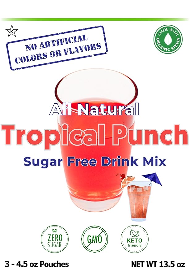 GramZero All Natural Tropical Punch Zero Calorie Sugar Free Drink Mix, Great For Nutrition Club Loaded Tea, Stevia Sweetened