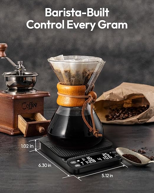 Maestri House S3 Coffee Scale with Timer, 3kg/0.1g Rechargeable Digital Scale, 3 Brew Modes, Adjustable Ratios & Flow Rate Display, Barista-Grade for Pour-Over, Espresso, French Press – Black