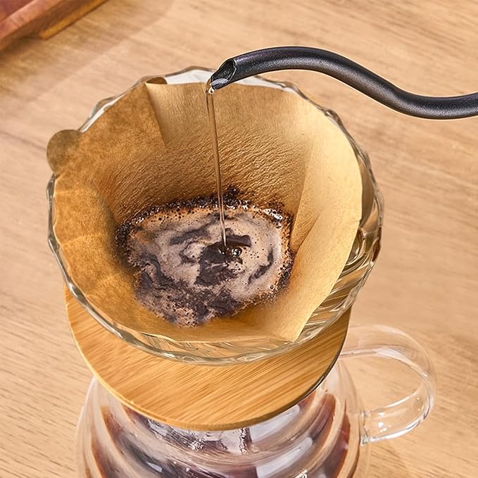 Gute Glass Coffee Dripper/Filter - Cone Glass Pour Over Coffee Dripper with Bamboo Stand, 1-4 Cups Drip Coffee Maker Funnel Accessories for Home, Office