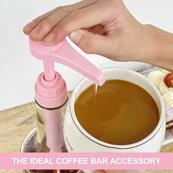 Pink Coffee Syrup Pump | Suitable for 25 oz/750 ml Torani, Jordan's Skinny, Davinci, and Monin 33.8 oz Plastic Bottles | Not Suitable for Monin Liter 750 ml | 6-Pack