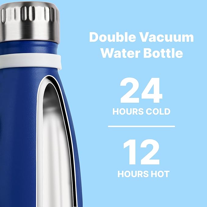 VINUR Kids Leak Proof Water Bottle-9 oz Stainless Steel Double Wall Vacuum Insulated Water Bottle for School-Cola Shape Flask with Carry Rope(Navy)