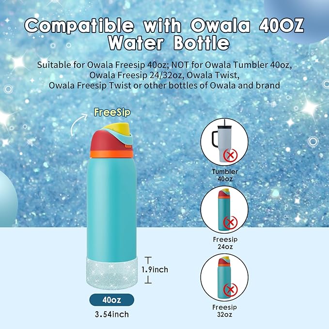 Protective Glitter Silicone Boot Compatible with Owala 24oz 32oz 40oz, Bling Cup Sleeve Bottom Bumper Cover Compatible with Owala FreeSip, Twist, or Flip Stainless Steel Water Bottles