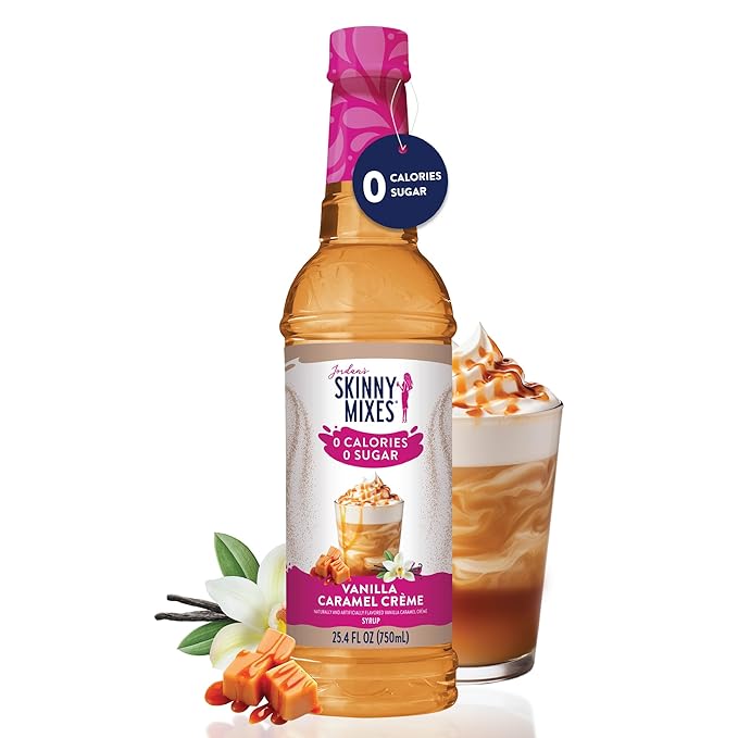 Jordan's Skinny Mixes Sugar Free Coffee Syrup, Vanilla Caramel Crème Coffee Flavoring Syrup, Zero Calorie Drink Mix, Lattes, Baking, Protein Shake or Cocktail, Dairy & Gluten Free, Kosher, 25.4 Fl Oz