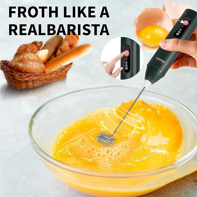 3-Speed Rechargeable Milk Frother for Coffee, Baking & Eggs - USB Fast Charging, Portable Frother Wand for Perfect Foam Every Time!(Blackish green, 3-Speed & USB Rechargeable)