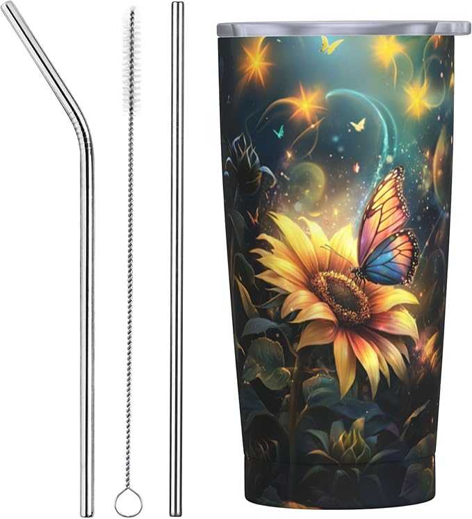 Sunflower Tumbler with Lid and Straw 20oz Coffee Tumblers Leakproof Stainless Steel Travel Mug Vacuum Insulated Cup for Iced and Hot
