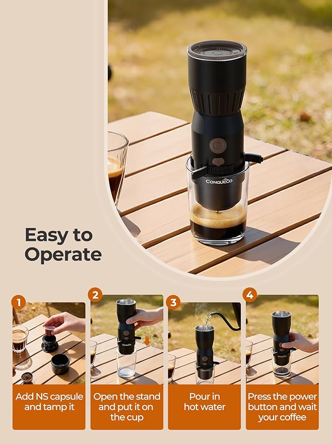 Portable Handheld Electric Espresso Machine, Ultra Light Compact Coffee Maker for Hot Water, 160ML Large Water Tank, 2300mAh Battery, Unique Bracket Fast Brewing for NS Capsules, Travel/Camping/Office