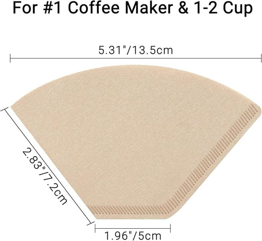 Segarty #1 Coffee Filters Cone, 200 Count Pack Size 1-2 Cup Natural Unbleached Brown Paper Filter Disposable Pour Over Maker Basket Papers Dripper for Most Brewer Machine for Home, Office, Cafetera