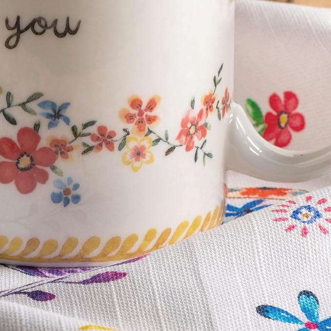 Maison d' Hermine Coffee Mug with Handles Fine Bone China Mugs Pack of One Tea Cups for Hot Beverages Cappuccino Latte Home Office Perfect for Gift (Happy Florals - Sweety Roses Are Red, 15 Ounce)