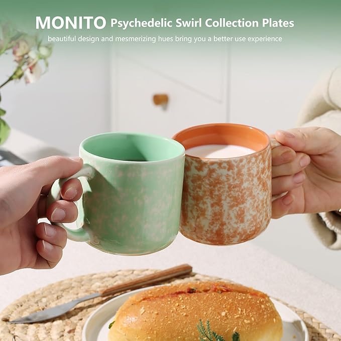 MONITO 12 OZ Coffee Mugs Set of 4, Modern Ceramic Coffee Mugs Set with handle for Tea/Latte/Cappuccino/Milk/Cocoa.