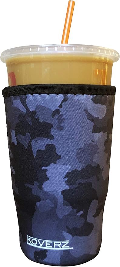 Koverz Iced Coffee Sleeve, Insulated Neoprene Cup Sleeve, Fits a 32 Oz. Coffee Cup, Washable and Reusable, Iced Coffee Accessories, Large Black Camo