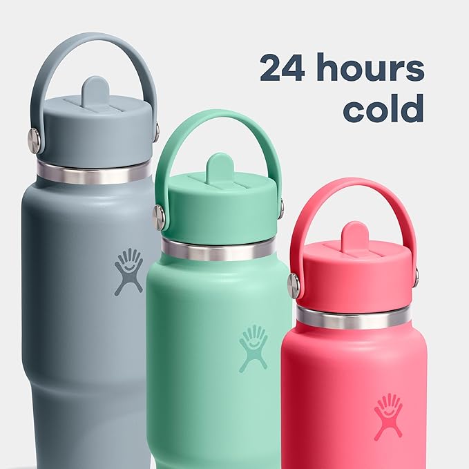 Hydro Flask Travel Water Bottle - Insulated Stainless Steel - Wide Straw Lid, Non Spill, Leakproof in 24 Oz Harbor Blue