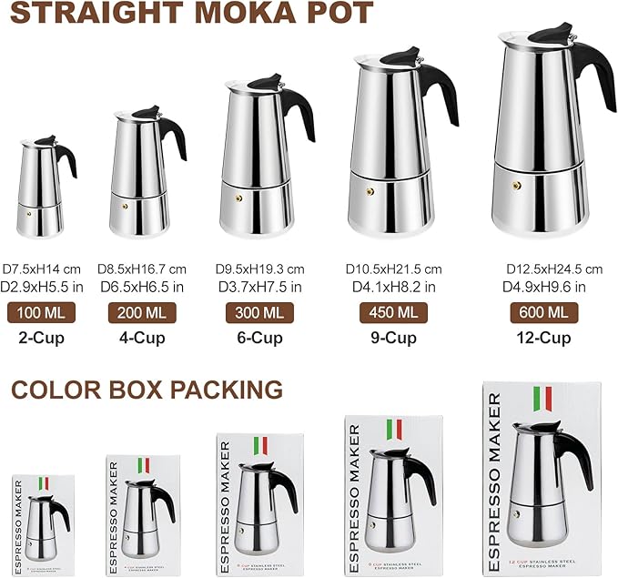 DITOSH 12 Cup Stovetop Espresso Maker Stainless Steel Moka Pot Stove Top Percolator Italian Coffee Makers Capable Mocha Greca Machine Cafe Classic Induction Cookers for Home and Camping 600ml 20oz