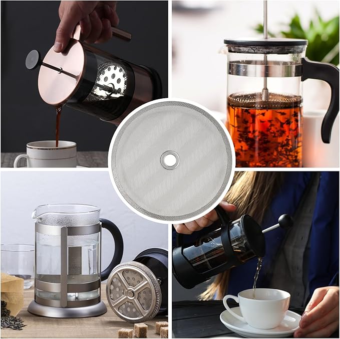 6 Pack French Press Replacement Filter Screens - 4 Inch Stainless Steel Mesh with Metal Center Ring for 34 Oz, 1000ml, 8 Cup French Press Coffee and Tea Makers
