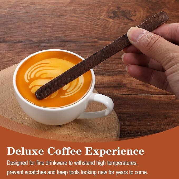 4Pcs Black Walnut Wood Coffee Stirrers, 6″ Flat-head Coffee Stir Sticks, Individually Wrapped Wooden Stir Sticks, Eco-Friendly Wood Stick for Drinks, Tea, Great for peanut butter etc.