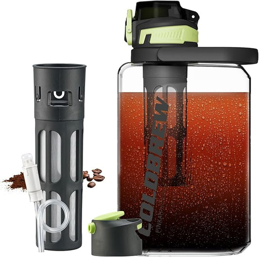 Itslife Cold Brew Coffee Maker, 68oz Iced Coffee Tritan Pitcher with Filter, 2 Pour Spout Lids For Airtight & Leak-Proof Coffee Barrel(Black)