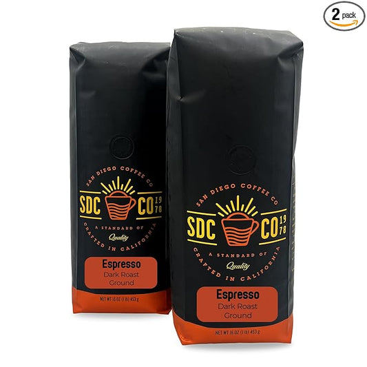 San Diego Coffee Espresso, Dark Roast, Ground Coffee, 16-Ounce Bags (Pack of 2) Café molido tostado