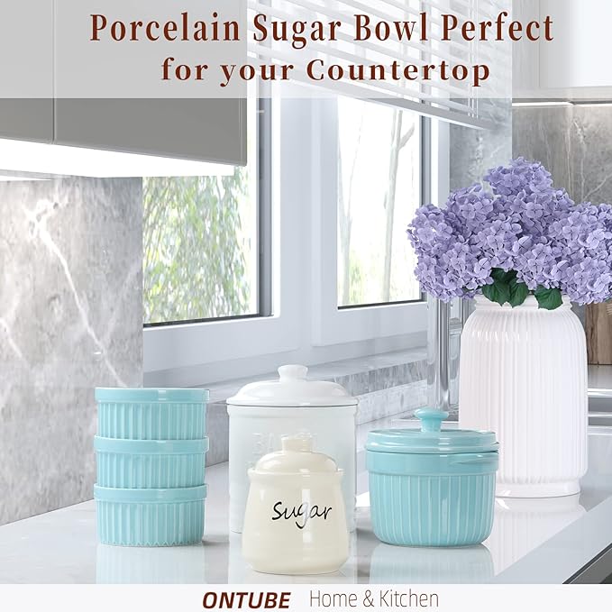 ONTUBE Ceramic Sugar Bowl with Lid and Spoon 12oz (beige)
