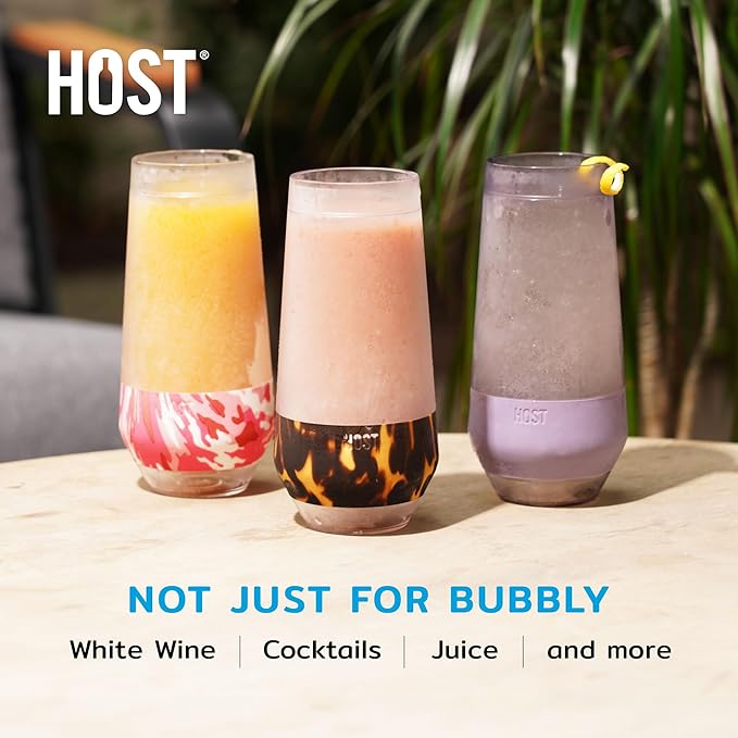 HOST Champagne Freeze Double-Walled Stemless Wine Glasses Freezer Cooling Cups with Active Cooling Gel and Insulated Silicone Grip - 9 Oz Plastic Tumblers, Seafoam Tint, Set of 2