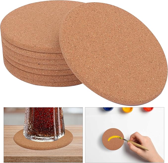 100 Pack 4 Inch Round Cork Coasters, Absorbent Cork Coasters for Drinks, Crafts, DIY Projects Wine Glass, Mug, Coffee Cup, Plants and General Use KUKLIPJIM
