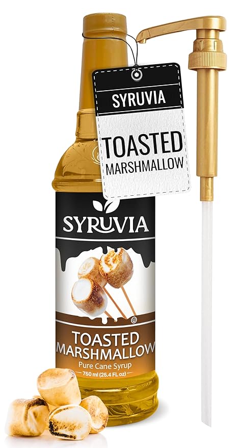 Syruvia Coffee Syrup, Toasted Marshmallow Flavored Syrup for Drinks, Lattes, and Desserts – 25.4 fl oz, With Pump