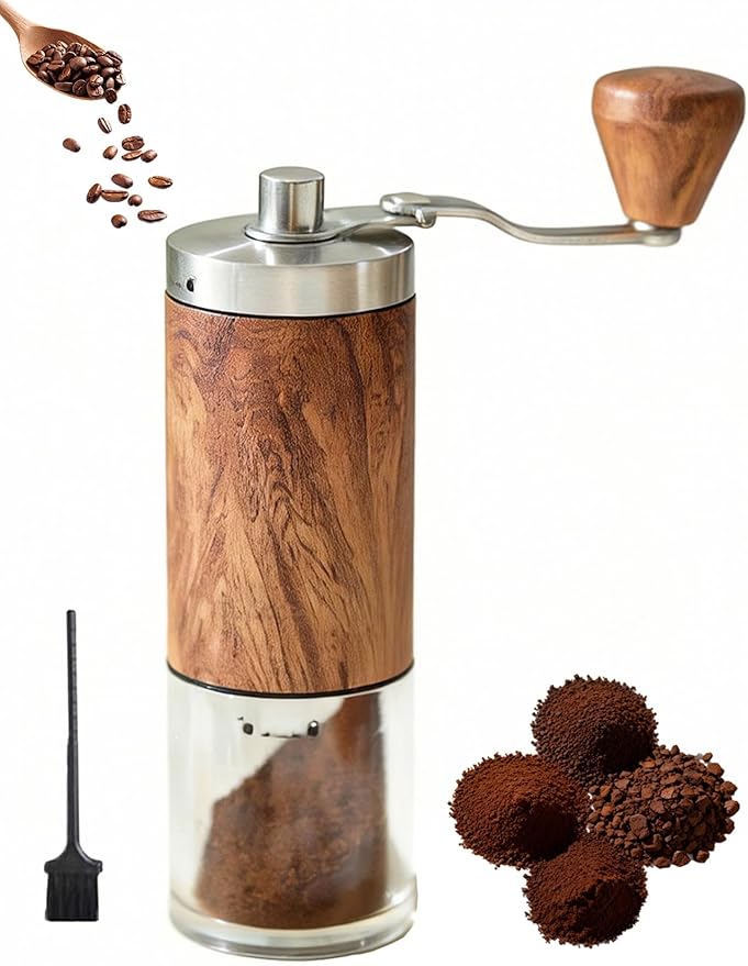 Manual Coffee Grinder with 5 Adjustable Settings Portable Conical Burr Mill with 30g Capacity for Espresso French Press Pour Over Travel & Home Use Elegant Wood Grain Finish