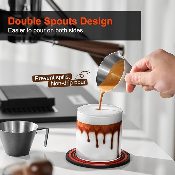 MHW-3BOMBER Espresso Measuring Cups, Double Spouts Stainless Steel Espresso Pour Cup, Espresso Shot Cups with Handle Scale, Metal Measuring Cups with V-Shaped Mouth, 3.4OZ/100ML Pink G5669-OS