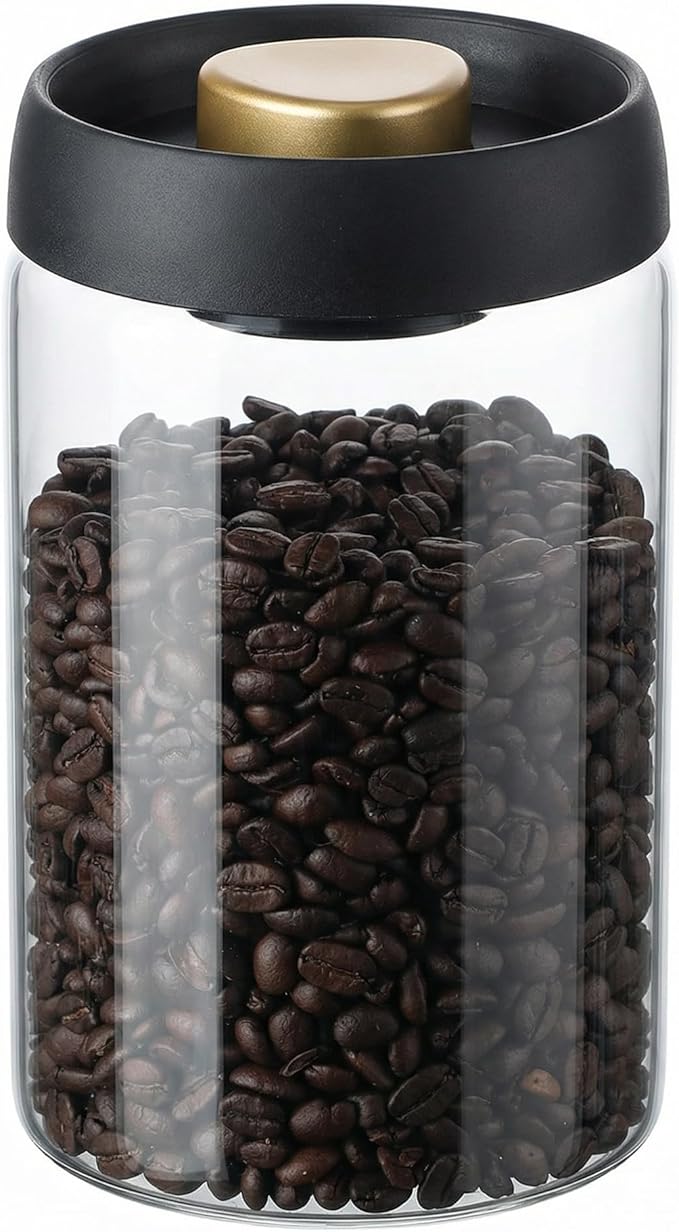 LOEZ Airless Vacuum Coffee Canister, Borosilicate Glass Food Storage Jar with Pump Lid to Stop Oxidation, for Beans, Tea & Dry Goods (40oz/1200ml - Clear)