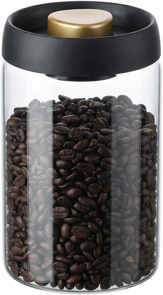 LOEZ Airless Vacuum Coffee Canister, Borosilicate Glass Food Storage Jar with Pump Lid to Stop Oxidation, for Beans, Tea & Dry Goods (40oz/1200ml - Clear)