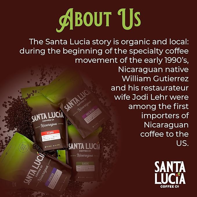 Santa Lucia Coffee Café Crema Espresso Roast Coffee - Specialty Volcanic Nicaraguan Espresso Roast - Farm-Direct, Low-Acid - Dense Golden Crema - 91-Point, Small-Batch - Ground - 16oz (Pack of 1)