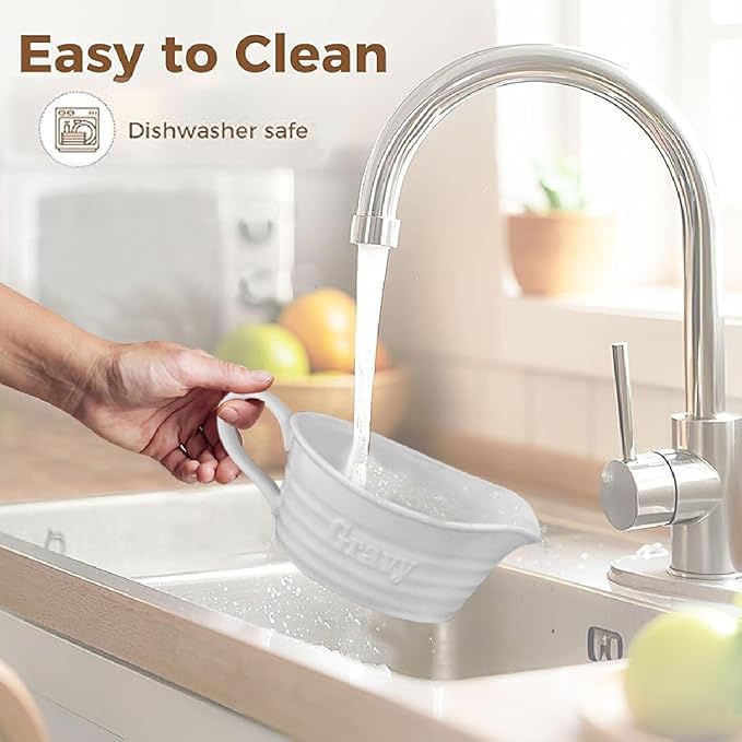 Qlans Large 18 Oz eramic Gravy Boat, with Big Dripless Lip Spout,，Serving Dispenser, Porcelain Pitcher for Sauces, Dressings and Creamer, Large Handle, Microwave and Dishwasher Safe,