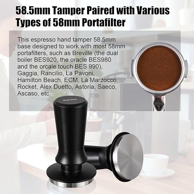 MATOW 58.5mm Espresso Hand Tamper, Dual Calibrated Spring Loaded Coffee Tamper with Stainless Steel Flat Base, Pro-barista 30lbs Espresso Tamper with Anodized Aluminum Handle Fits 58mm Portafilter
