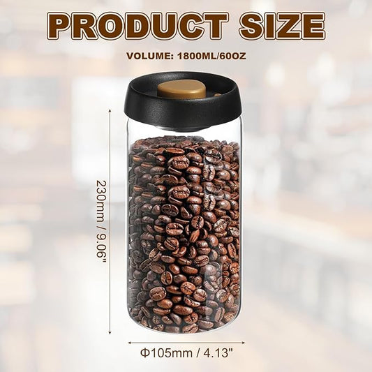 uxcell Coffee Vacuum Container, 1800ml/60oz Glass Coffee Bean Storage Container with Lids for Spices Biscuits Loose Leaf Tea, Black Gold Tone